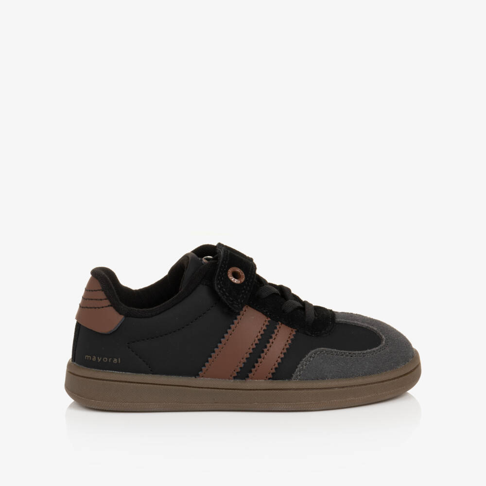 Mayoral-Boys Black & Brown Trainers with Suede Trims | Childrensalon