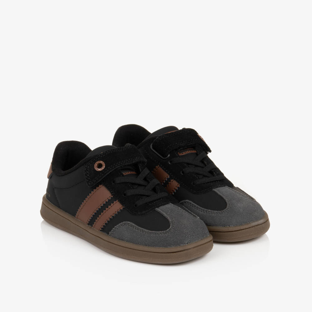 Mayoral-Boys Black & Brown Trainers with Suede Trims | Childrensalon