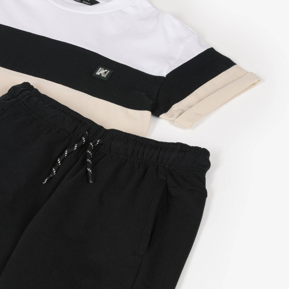 Mayoral Нукутаваке-Boys Black Colourblock Cotton Jersey Shorts Set | Childrensalon