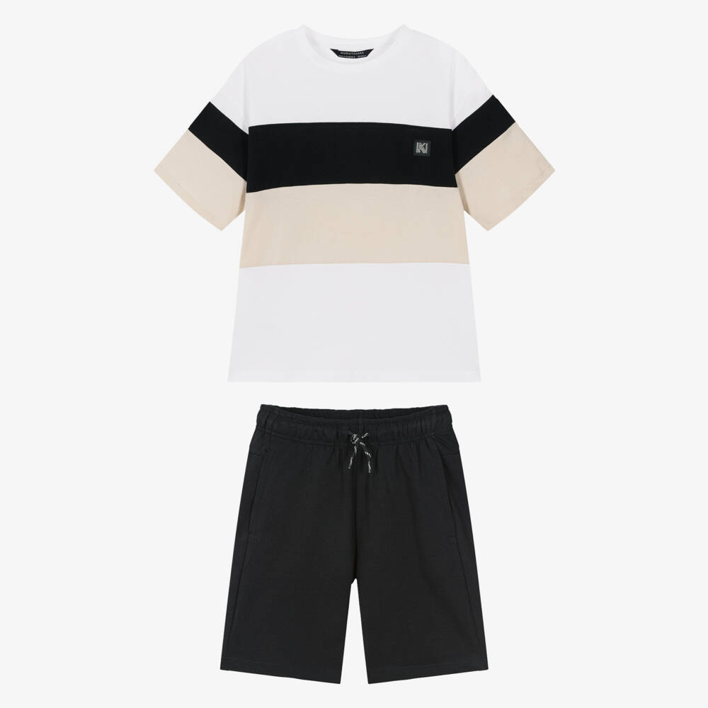 Mayoral Нукутаваке-Boys Black Colourblock Cotton Jersey Shorts Set | Childrensalon