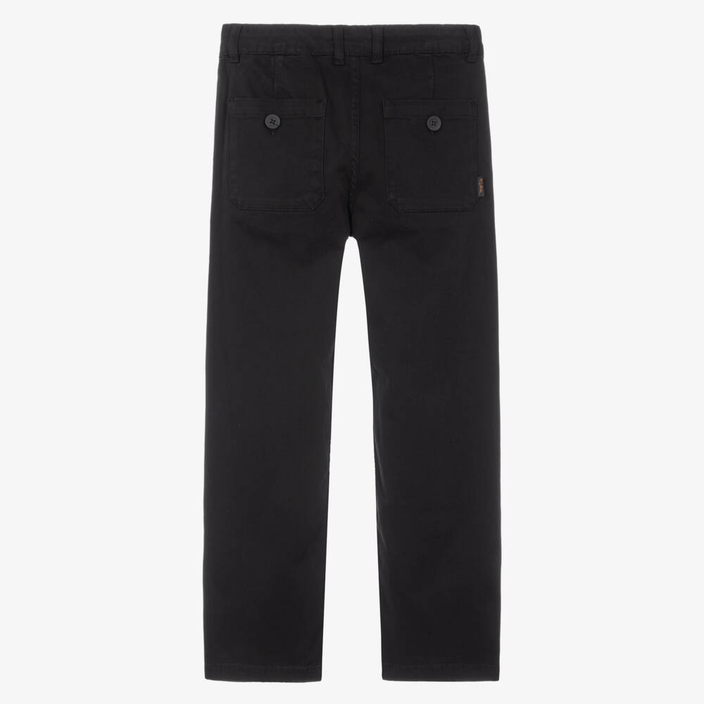 Mayoral Nukutavake-Boys Black Cotton Relaxed Chinos | Childrensalon