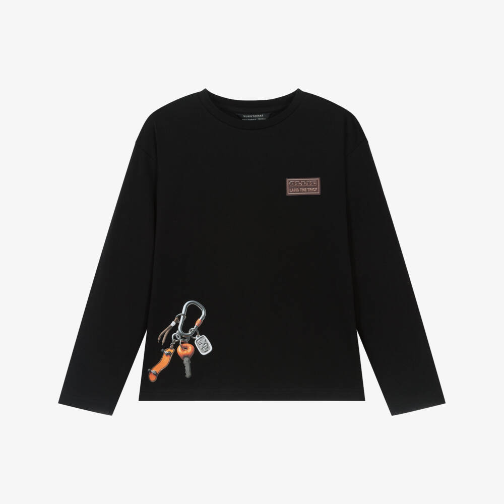 Mayoral Nukutavake-Boys Black Cotton Top with Skate Graphics | Childrensalon