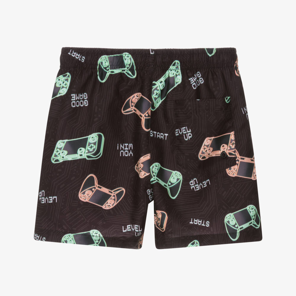 Mayoral Nukutavake-Boys Black Gaming Consul Print Swim Shorts | Childrensalon