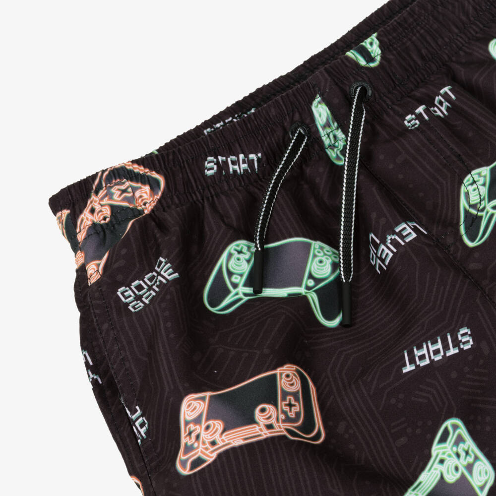 Mayoral Nukutavake-Boys Black Gaming Consul Print Swim Shorts | Childrensalon