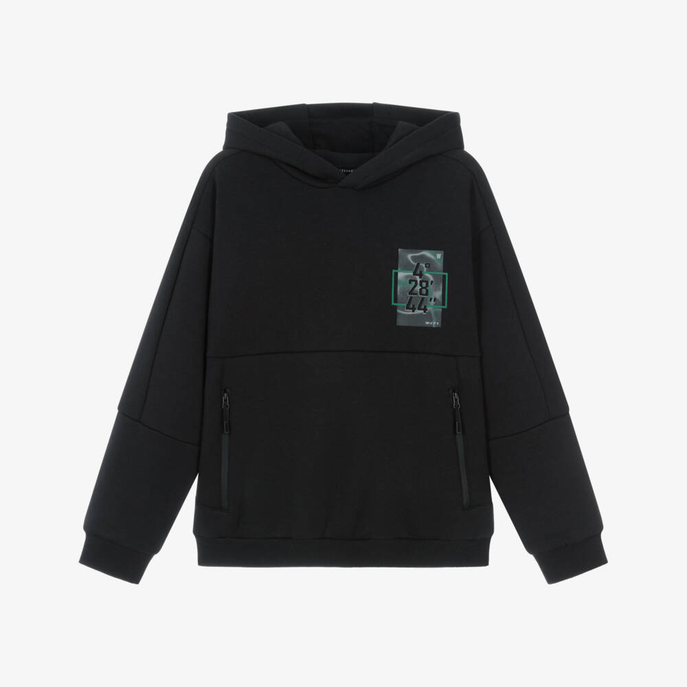 Mayoral Nukutavake-Boys Black Graphic Print Hoodie with Zip Pockets | Childrensalon