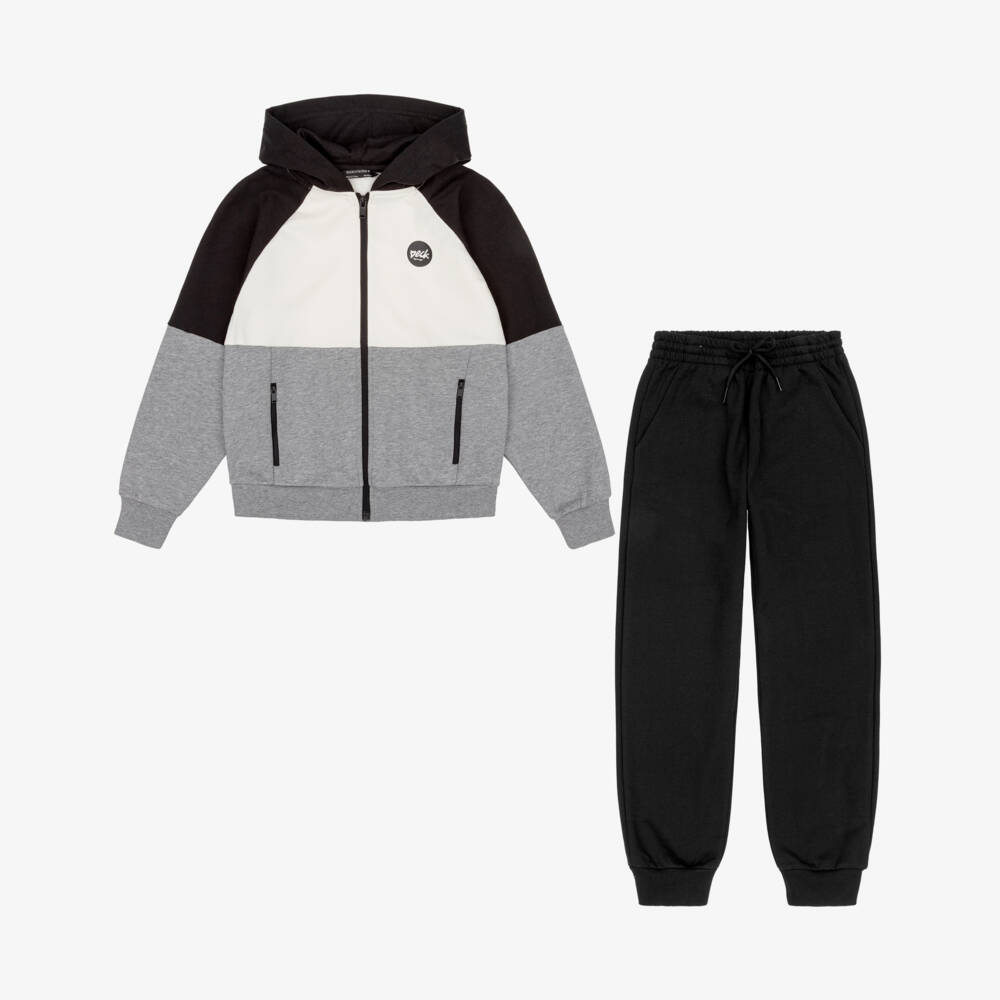 Mayoral Nukutavake-Boys Black & Ivory Colourblock Tracksuit | Childrensalon