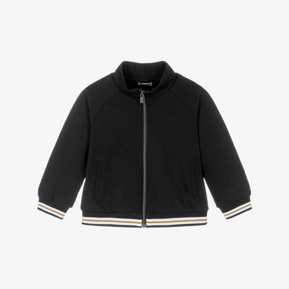 Mayoral-Boys Black Jersey Zip-Up Top | Childrensalon
