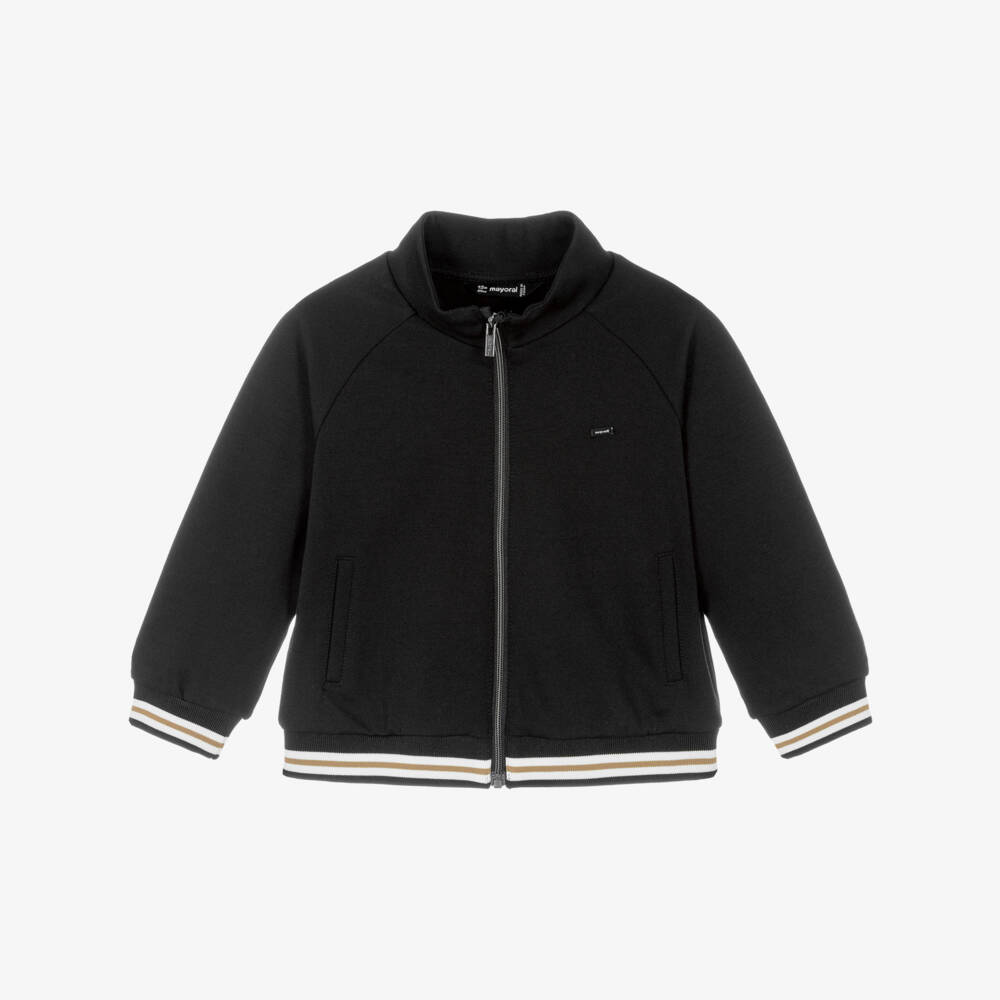 Mayoral-Boys Black Jersey Zip-Up Top | Childrensalon
