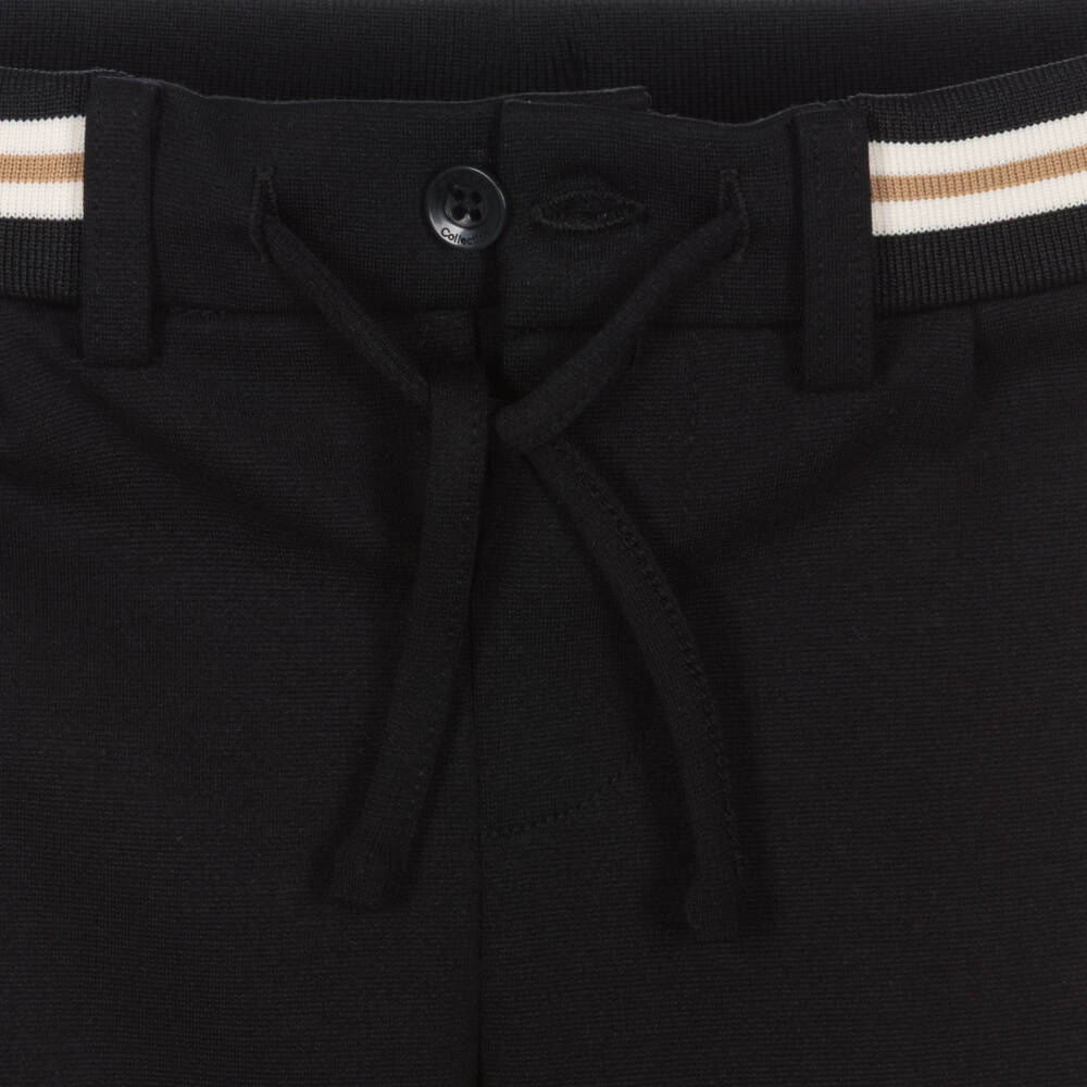 Mayoral-Boys Black Milano Jersey Trousers with Striped Trim | Childrensalon