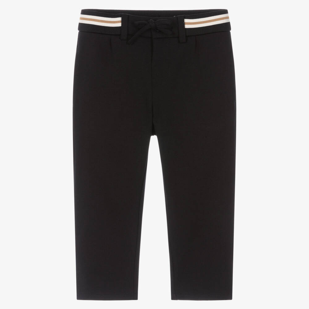 Mayoral-Boys Black Milano Jersey Trousers with Striped Trim | Childrensalon