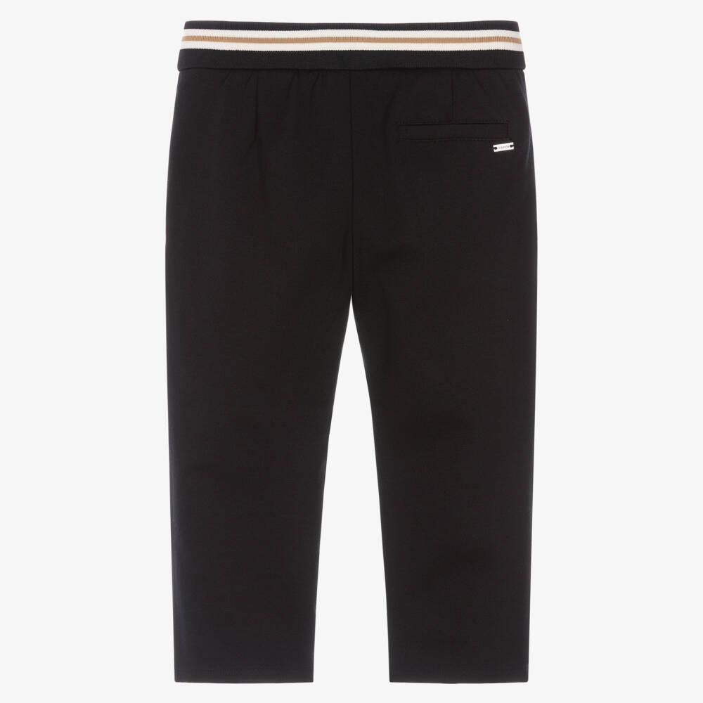 Mayoral-Boys Black Milano Jersey Trousers with Striped Trim | Childrensalon