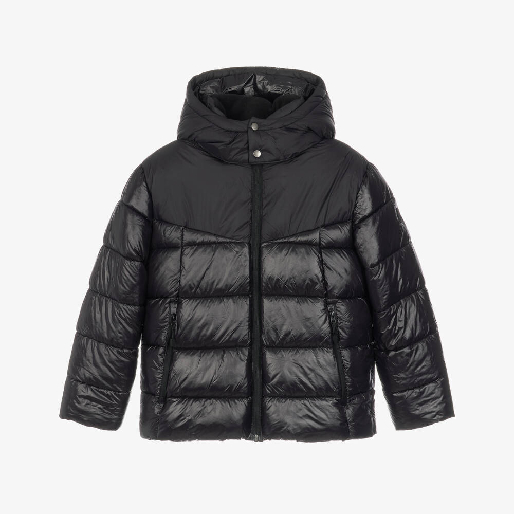 Mayoral Nukutavake-Boys Black Puffer Jacket with Detachable Hood | Childrensalon