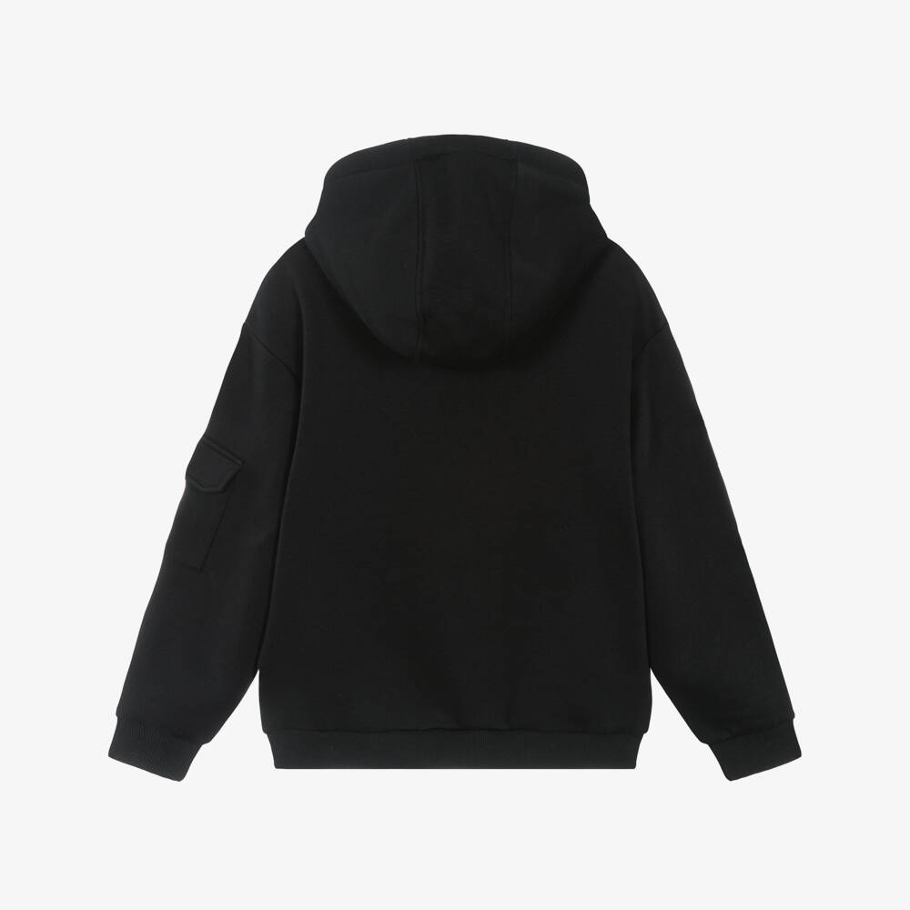 Mayoral Nukutavake-Boys Black Zipped Pocket Jersey Hoodie | Childrensalon
