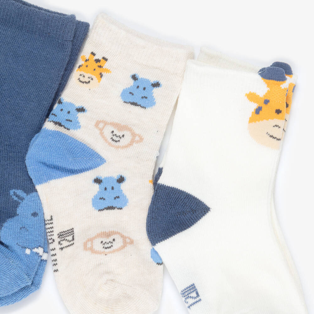 Mayoral-Boys Blue & Beige Ankle Socks (3 Pack) | Childrensalon