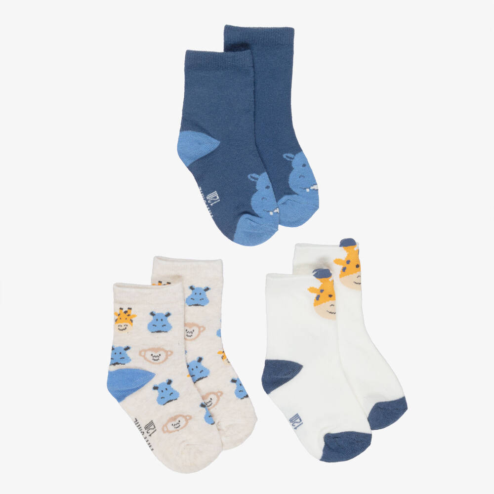 Mayoral-Boys Blue & Beige Ankle Socks (3 Pack) | Childrensalon