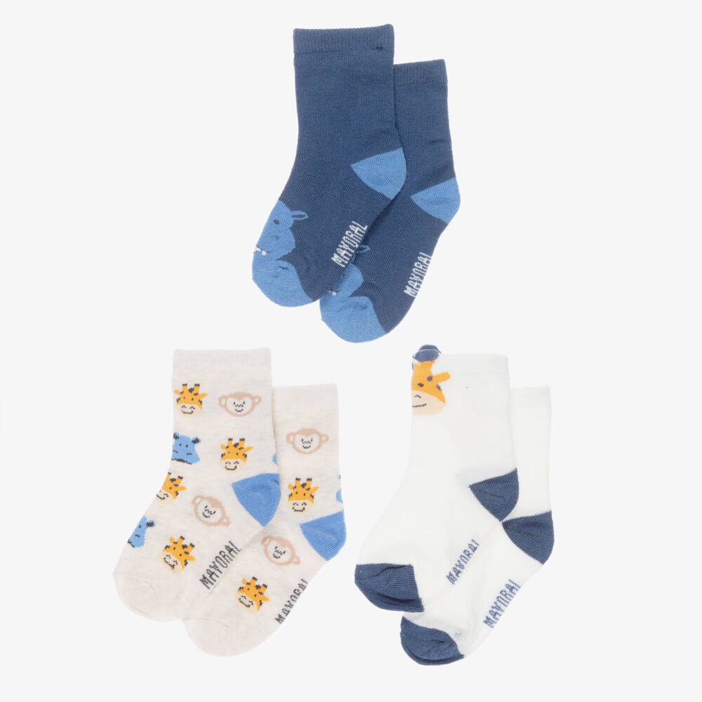 Mayoral-Boys Blue & Beige Ankle Socks (3 Pack) | Childrensalon