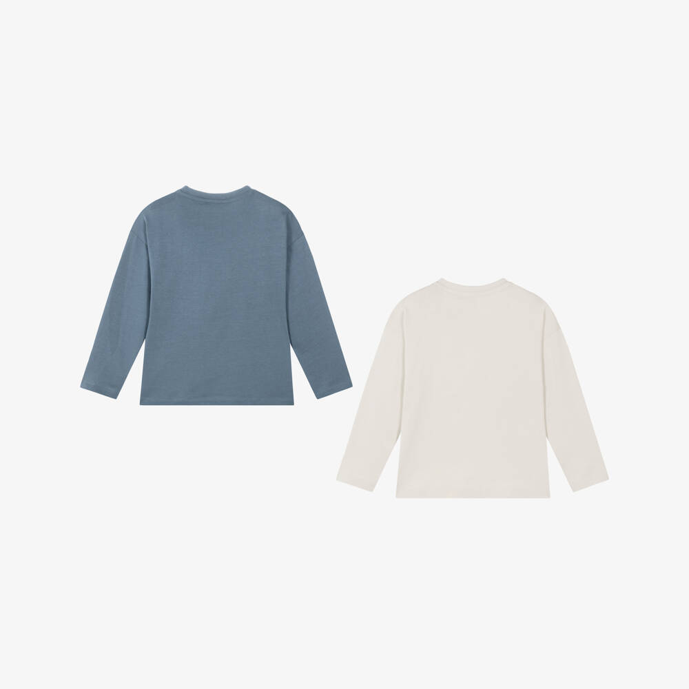 Mayoral-Boys Blue & Beige Motorcycle Tops in Cotton (2 Pack) | Childrensalon