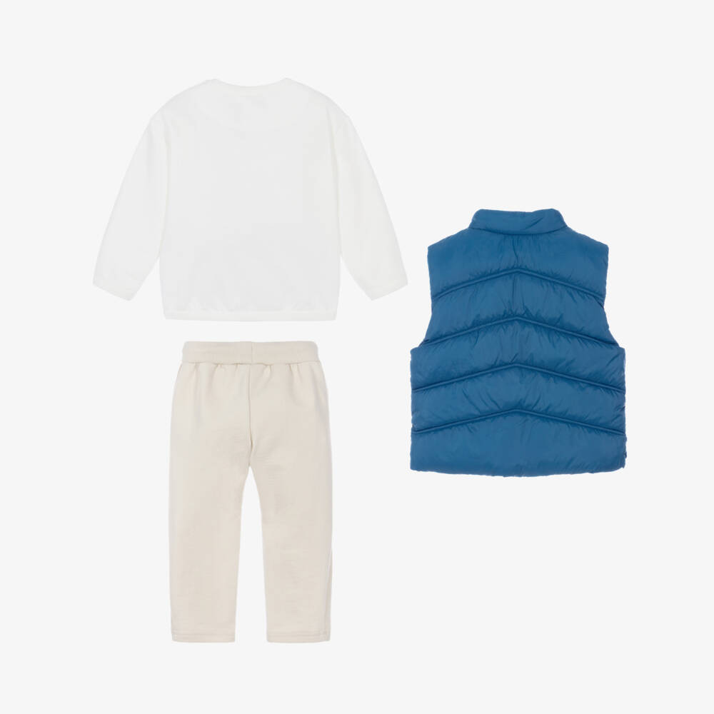 Mayoral-Boys Blue & Beige Race Car Trouser Set with Gilet | Childrensalon
