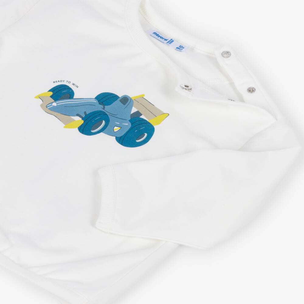 Mayoral-Boys Blue & Beige Race Car Trouser Set with Gilet | Childrensalon