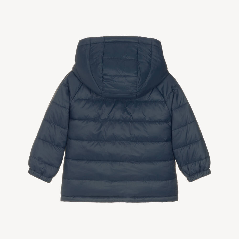 Mayoral-Boys Blue & Beige Reversible Hooded Jacket with Teddy Bears | Childrensalon