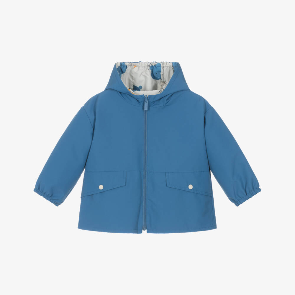 Mayoral-Boys Blue & Beige Reversible Waterproof Hooded Jacket | Childrensalon