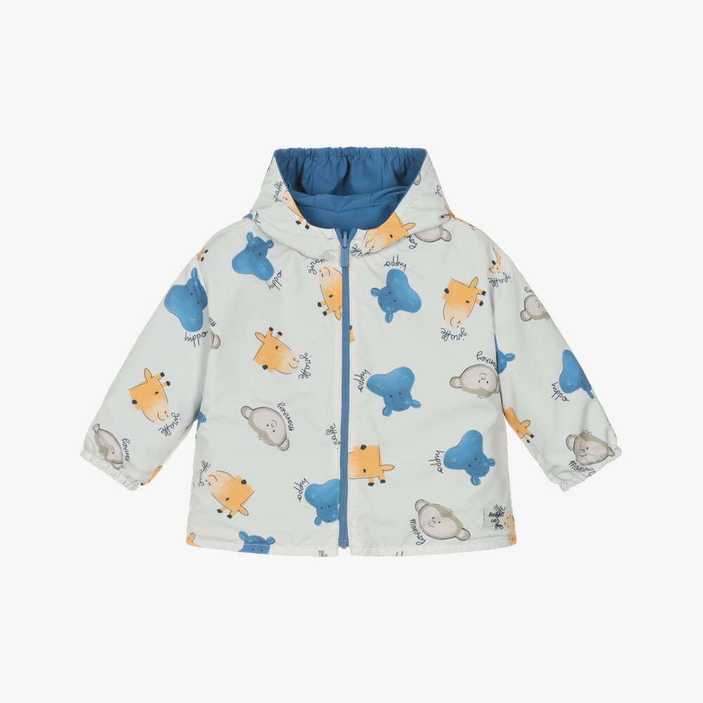 Mayoral-Boys Blue & Beige Reversible Waterproof Hooded Jacket | Childrensalon