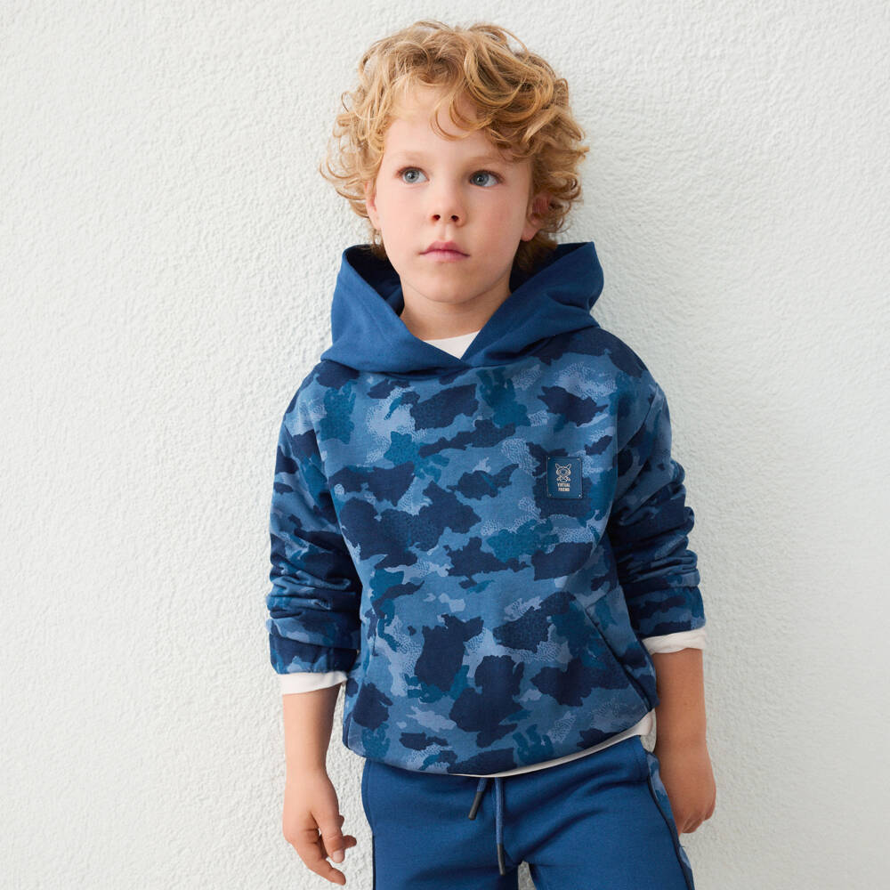 Mayoral-Boys Blue Camouflage Print Hoodie | Childrensalon