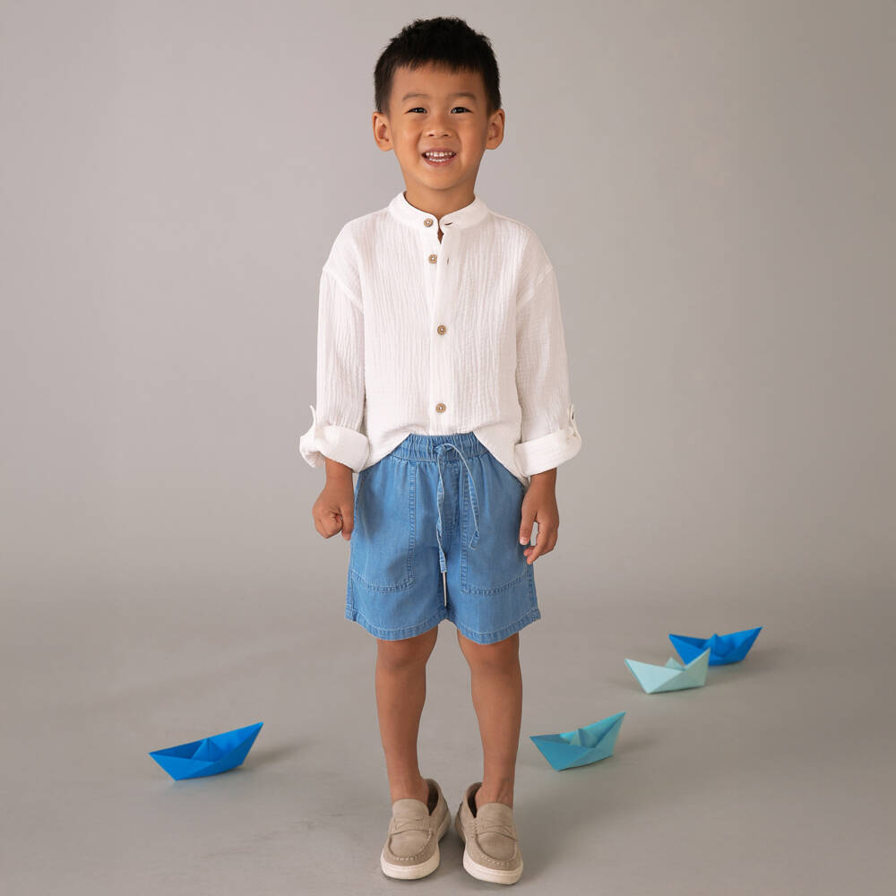 Mayoral-Boys Blue Chambray Drawstring Shorts | Childrensalon