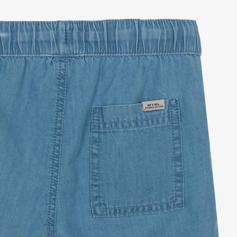 Mayoral-Boys Blue Chambray Drawstring Shorts | Childrensalon