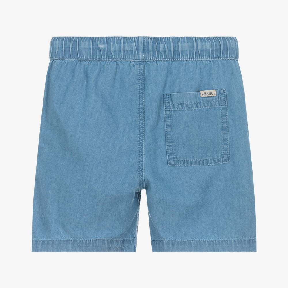 Mayoral-Boys Blue Chambray Drawstring Shorts | Childrensalon