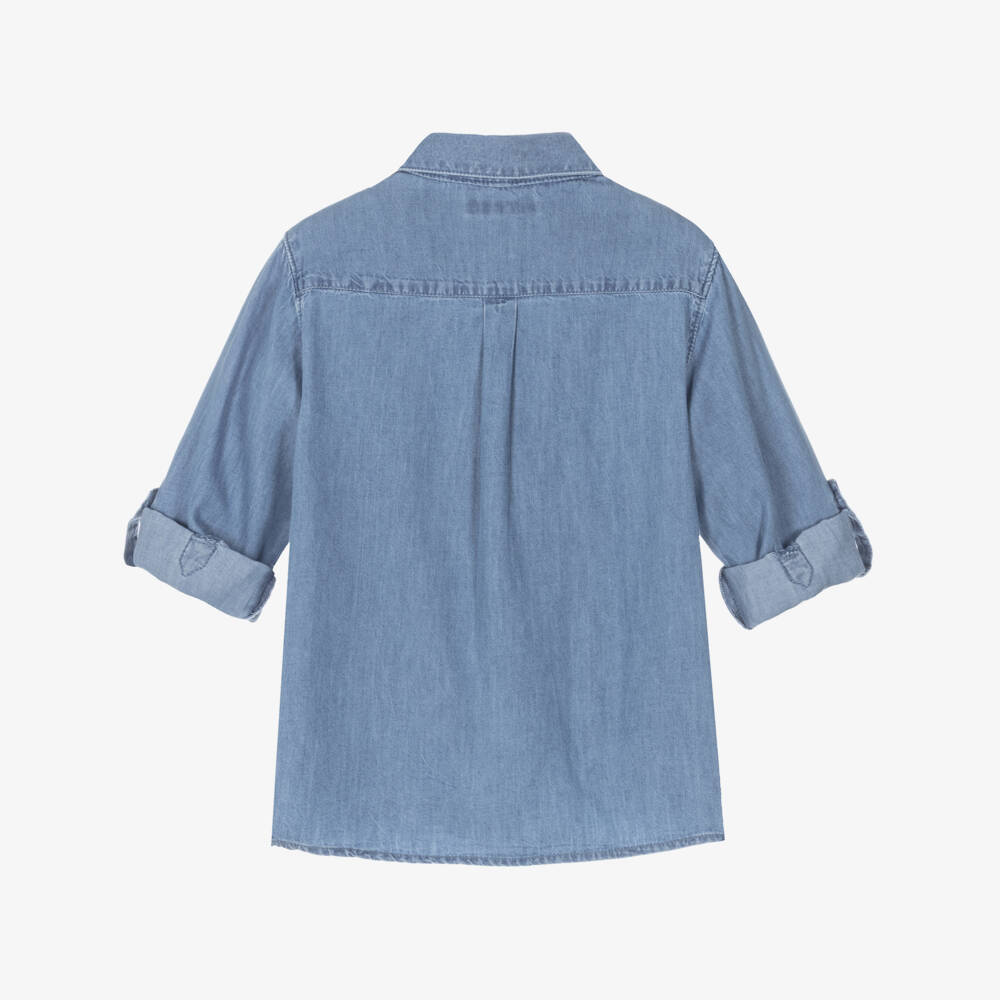 Mayoral-Boys Blue Chambray Shirt with Chest Pocket | Childrensalon