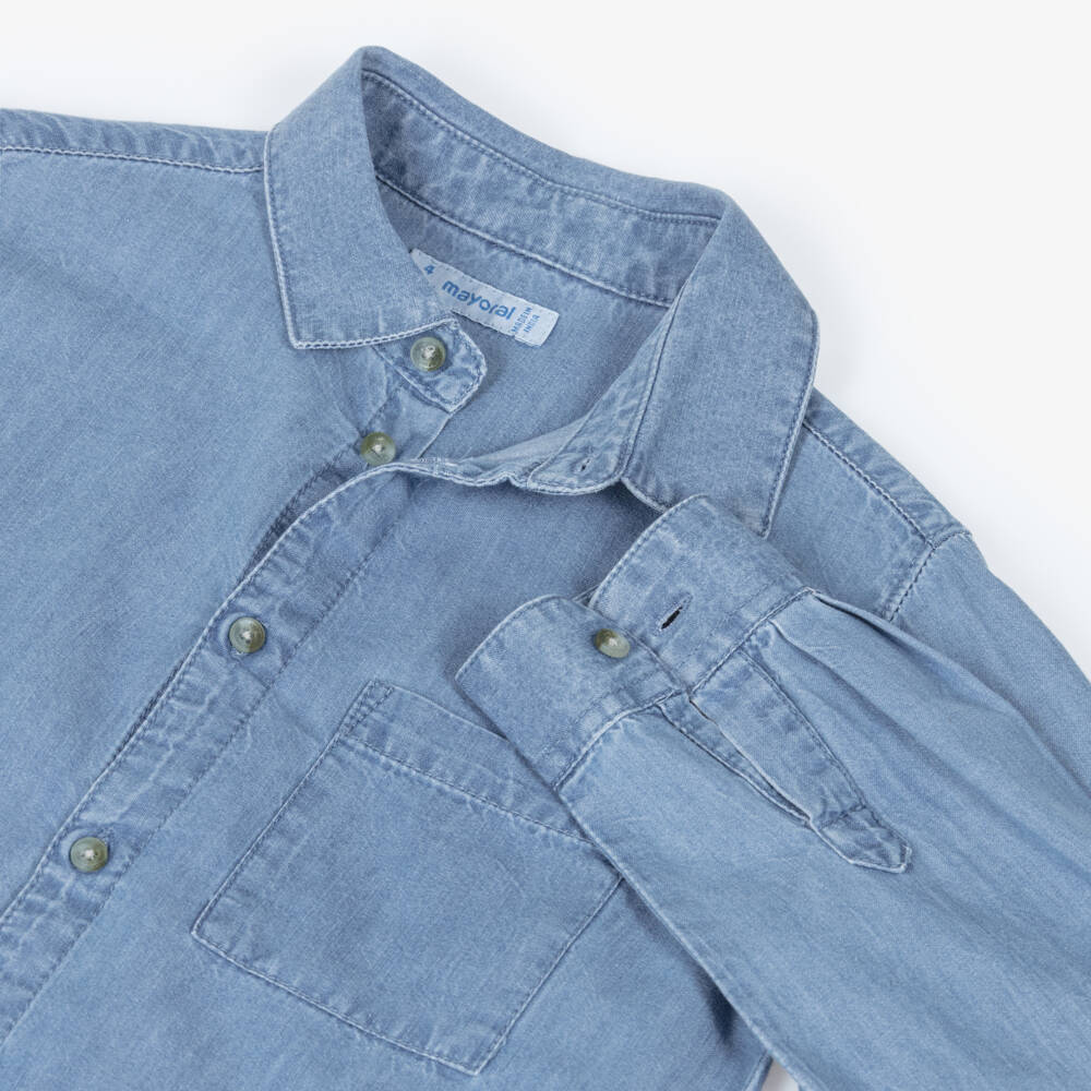 Mayoral-Boys Blue Chambray Shirt with Chest Pocket | Childrensalon