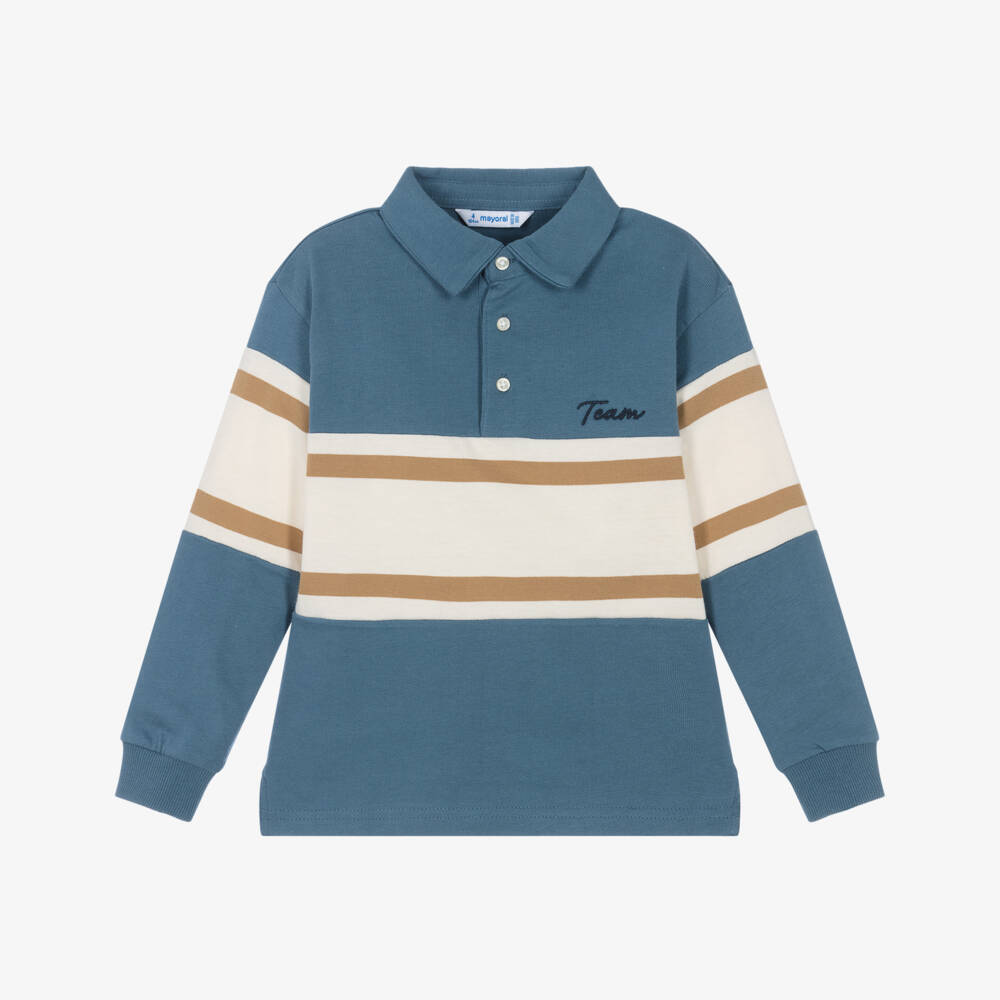 Mayoral-Boys Blue Colorblock Polo Shirt  | Childrensalon