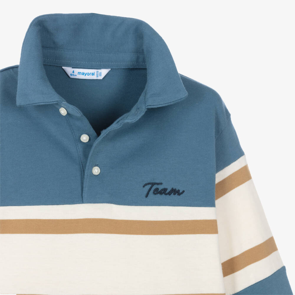 Mayoral-Boys Blue Colorblock Polo Shirt | Childrensalon
