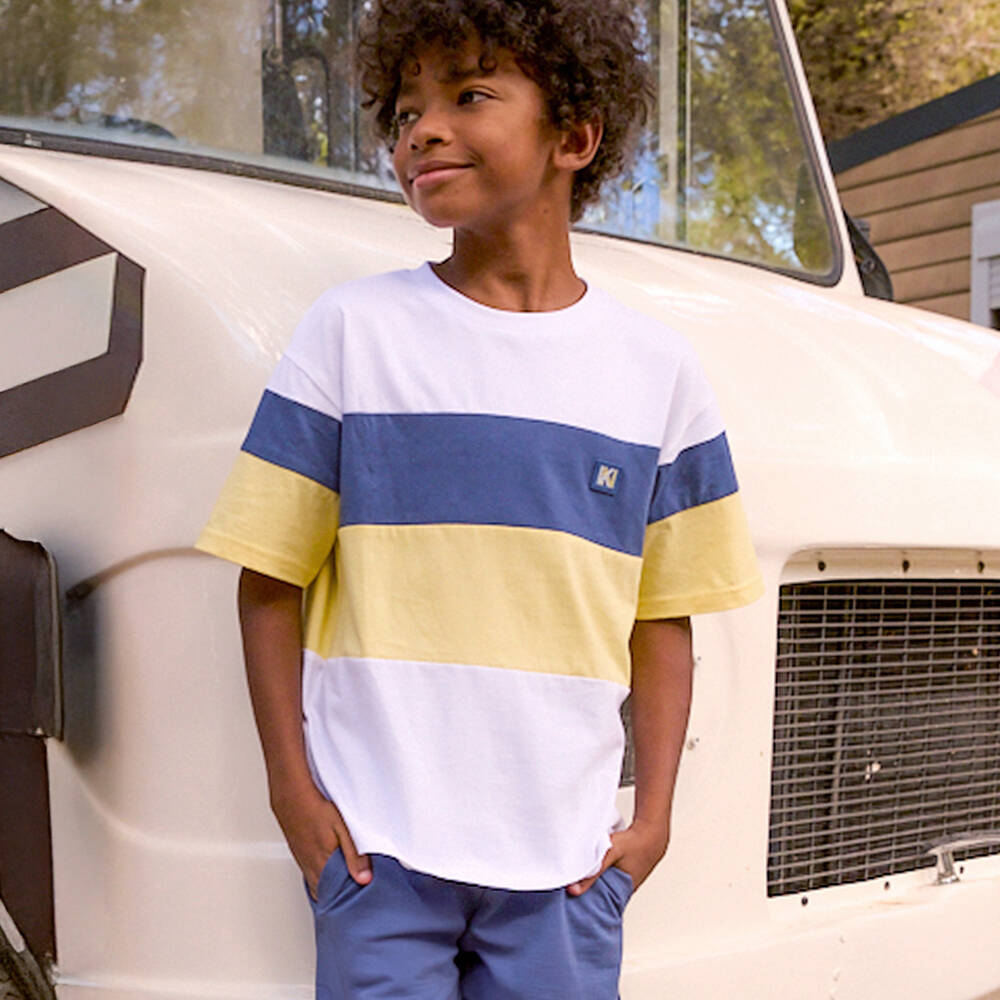 Mayoral Нукутаваке-Boys Blue Colourblock Cotton Jersey Shorts Set | Childrensalon