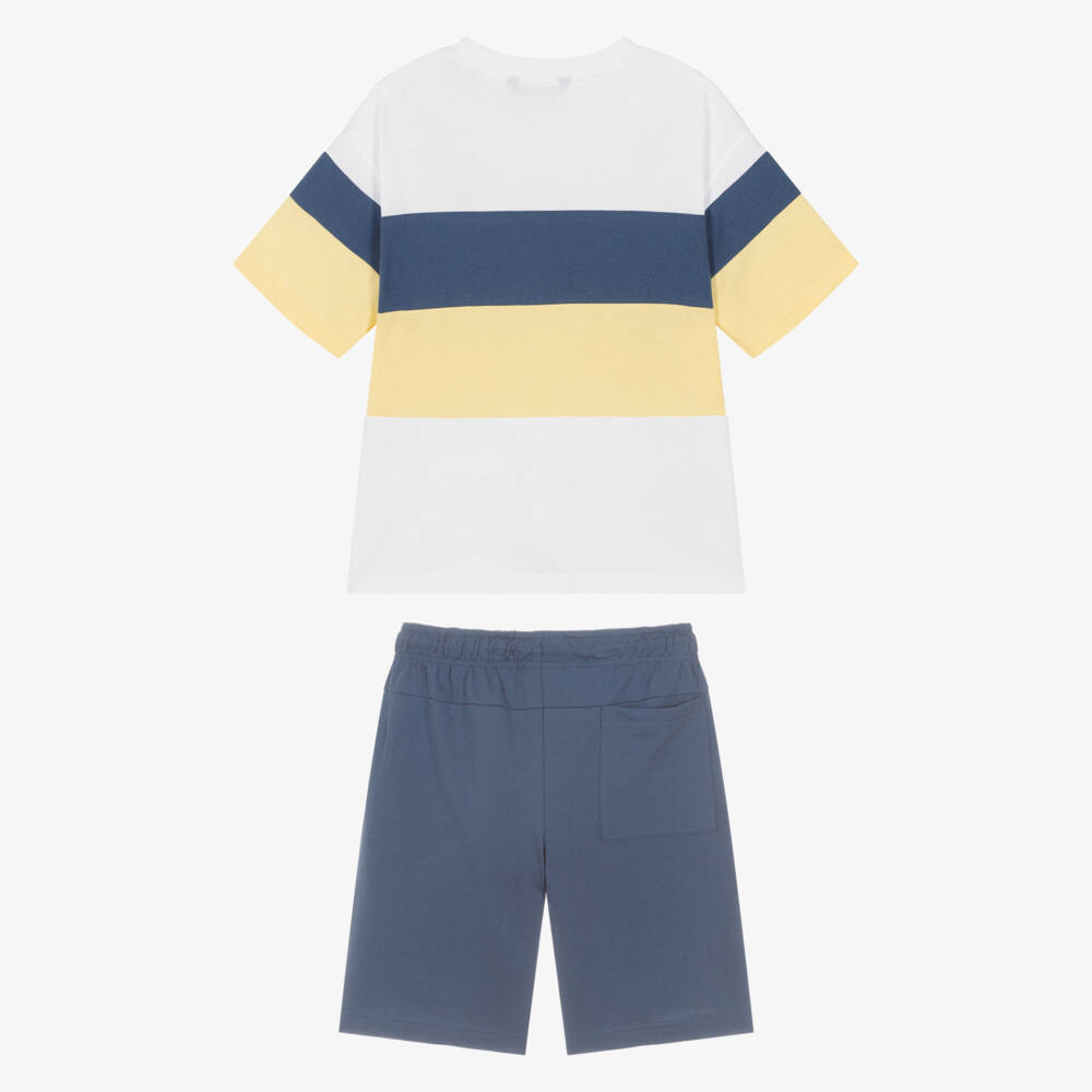 Mayoral Нукутаваке-Boys Blue Colourblock Cotton Jersey Shorts Set | Childrensalon