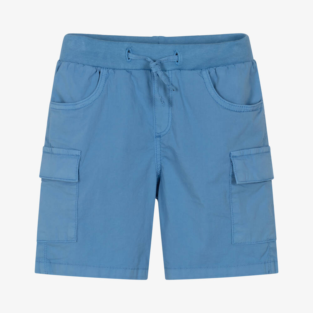 Mayoral-Boys Blue Cotton Cargo Drawstring Shorts | Childrensalon
