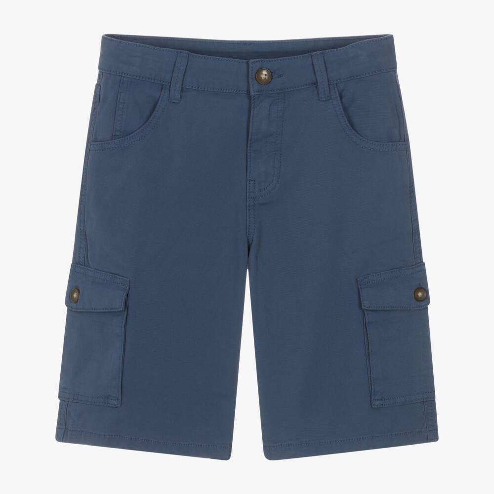 Mayoral Nukutavake-Boys Blue Cotton Cargo Pocket Shorts | Childrensalon