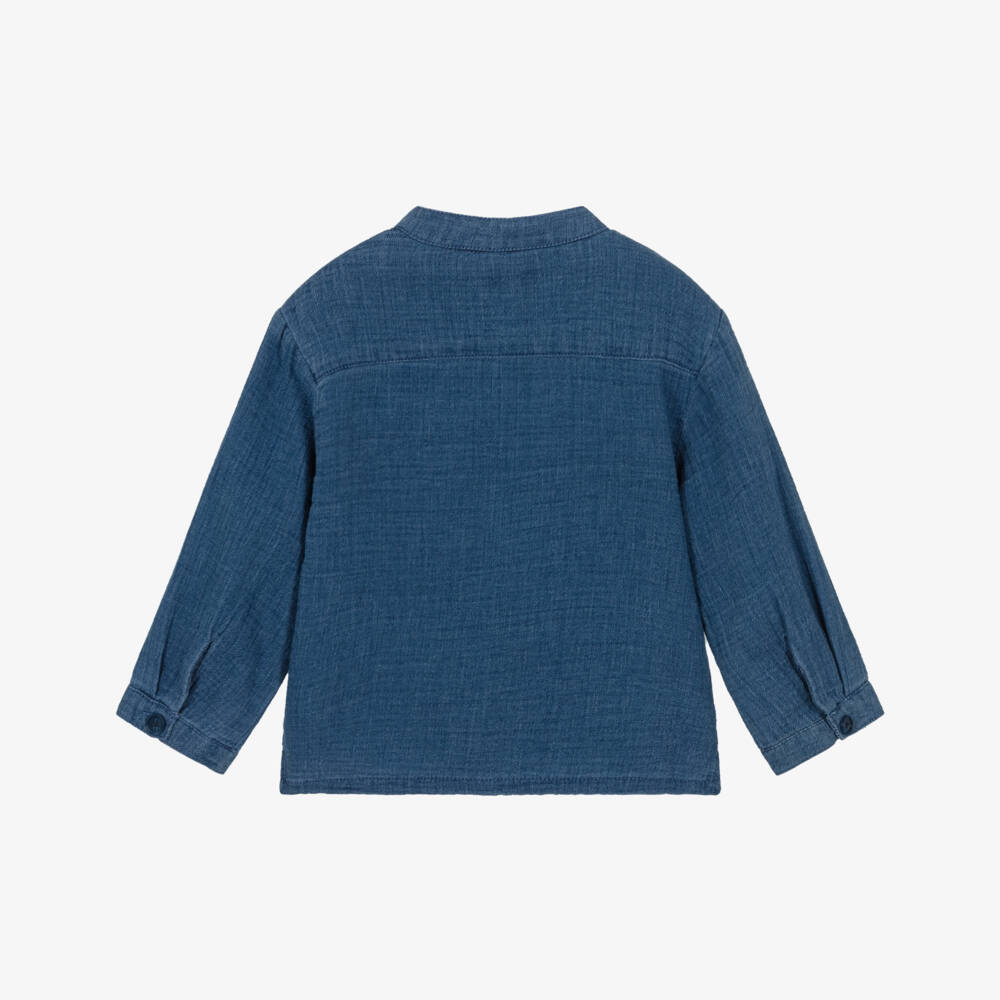 Mayoral-Boys Blue Cotton Collarless Shirt | Childrensalon