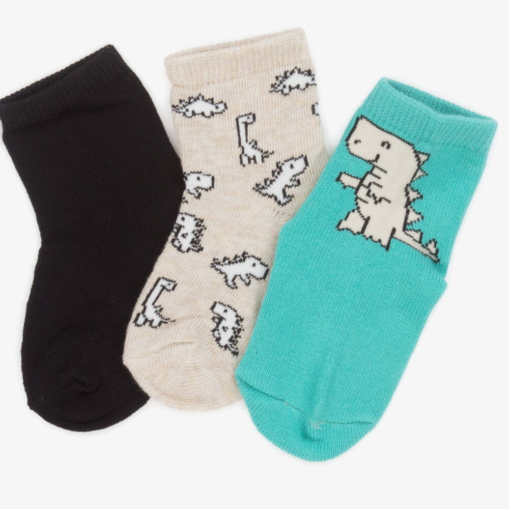 Mayoral-Boys Blue Cotton Dinosaur Socks (3 Pack) | Childrensalon