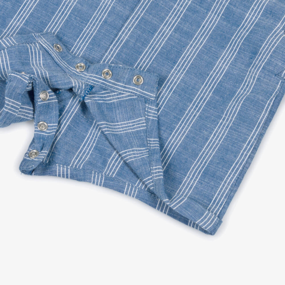 Mayoral-Boys Blue Cotton Dungarees with White Stripes | Childrensalon