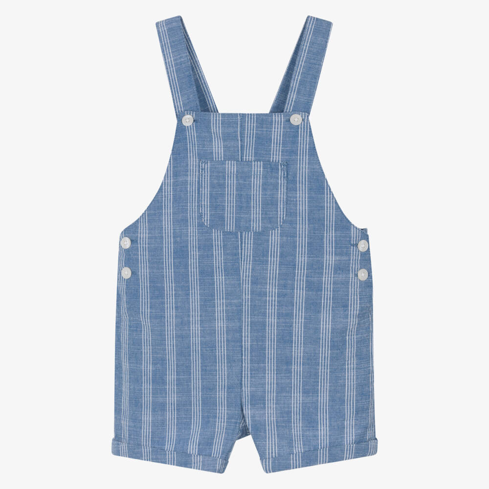 Mayoral-Boys Blue Cotton Dungarees with White Stripes | Childrensalon