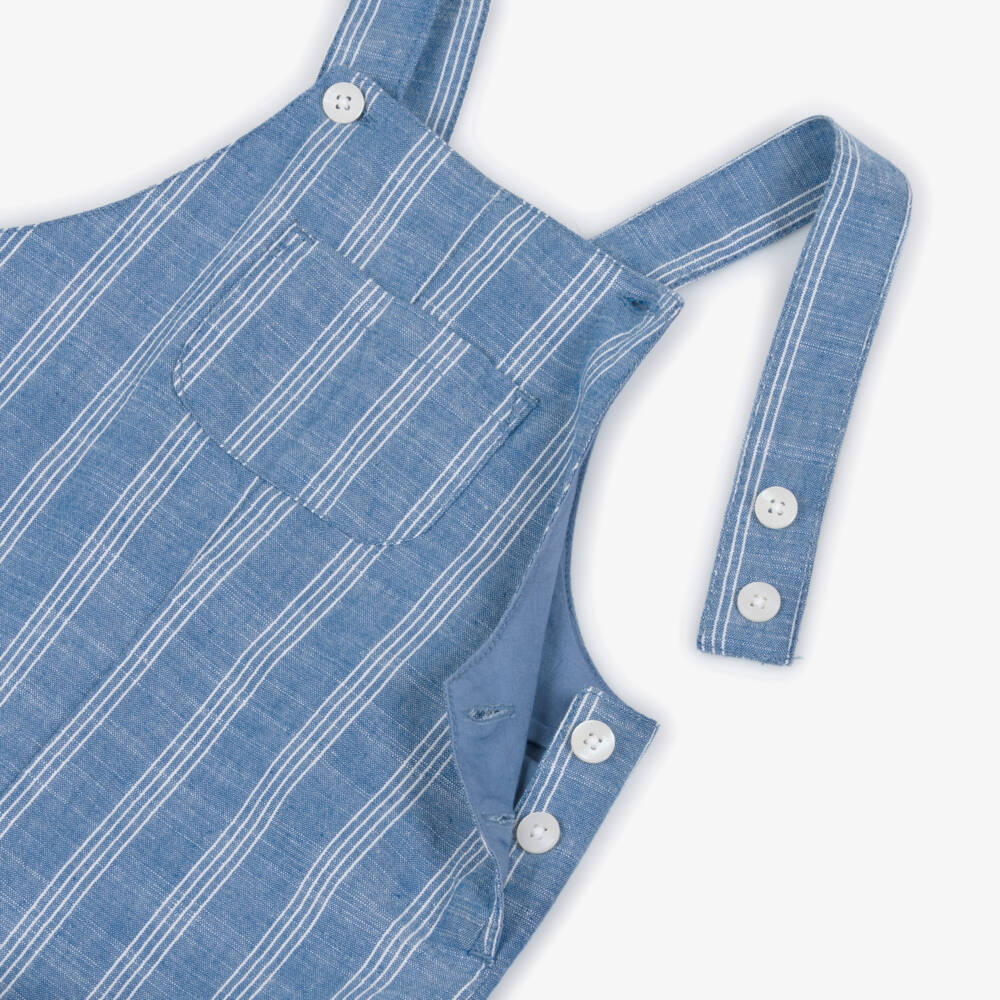 Mayoral-Boys Blue Cotton Dungarees with White Stripes | Childrensalon
