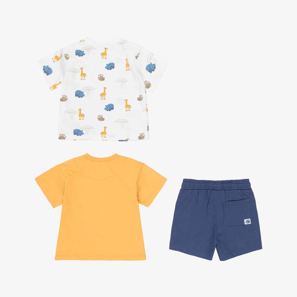 Mayoral-Boys Blue Cotton Jersey Shorts Set with Animals Print | Childrensalon
