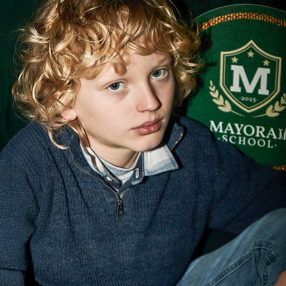 Mayoral Nukutavake-Boys Blue Cotton Knit Quarter-Zip Jumper | Childrensalon