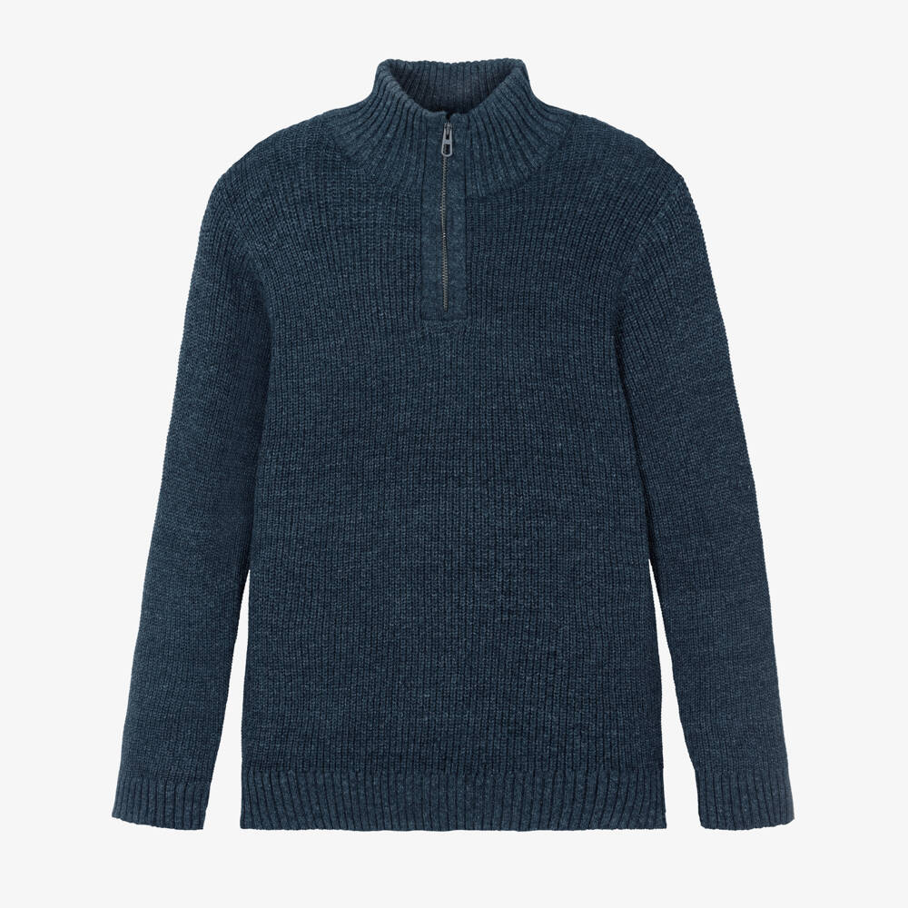 Mayoral Nukutavake-Boys Blue Cotton Knit Quarter-Zip Jumper | Childrensalon