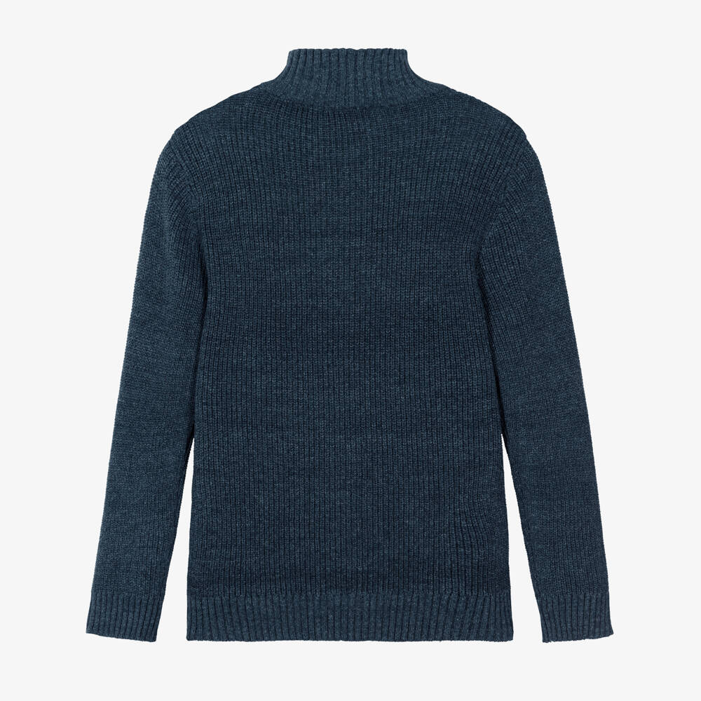 Mayoral Nukutavake-Boys Blue Cotton Knit Quarter-Zip Jumper | Childrensalon