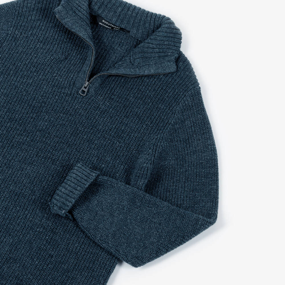 Mayoral Nukutavake-Boys Blue Cotton Knit Quarter-Zip Jumper | Childrensalon