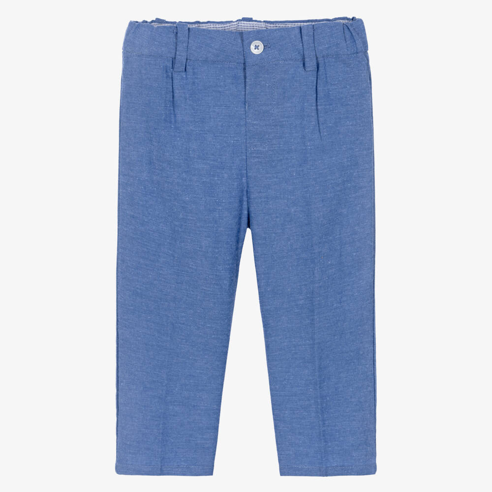Mayoral-Boys Blue Cotton & Linen Trousers | Childrensalon