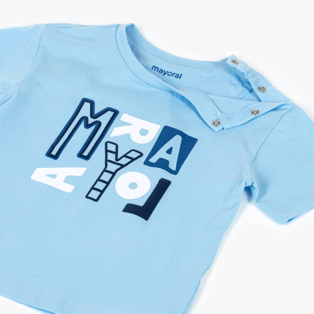 Mayoral-Boys Blue Cotton Logo T-Shirt | Childrensalon